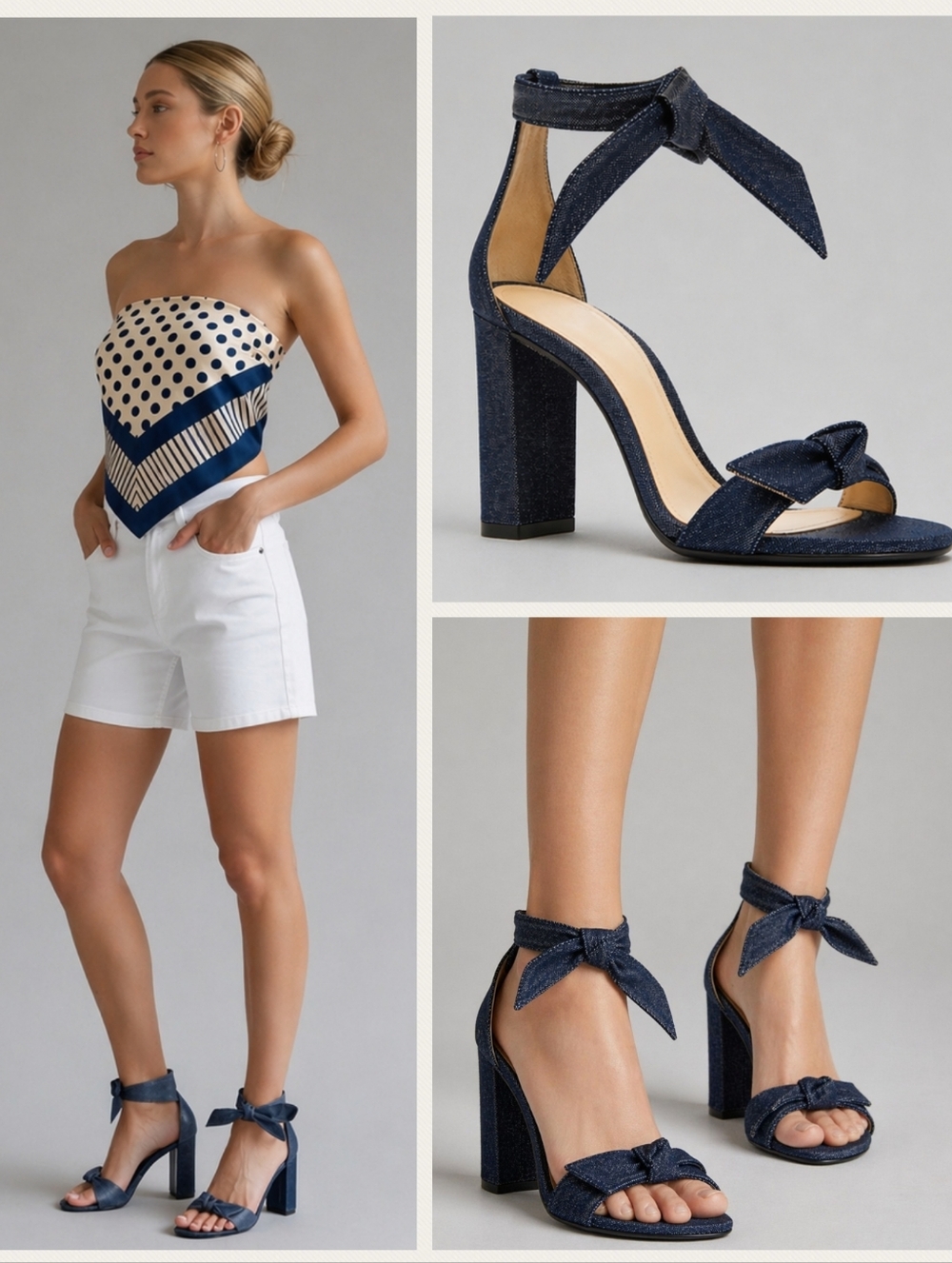 Alexandre Birman Clarita Denim Bow Block Heel Sandals $695 Size 35 US 5 S4070